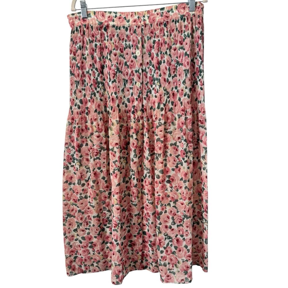Express Vintage Pink Floral Sheer Button Front Maxi Skirt Size Medium